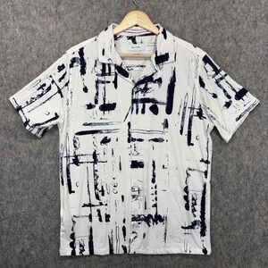 Porter and Ash Kinetic Stretch Shirt Men's Small Abstract Short Sleeve White